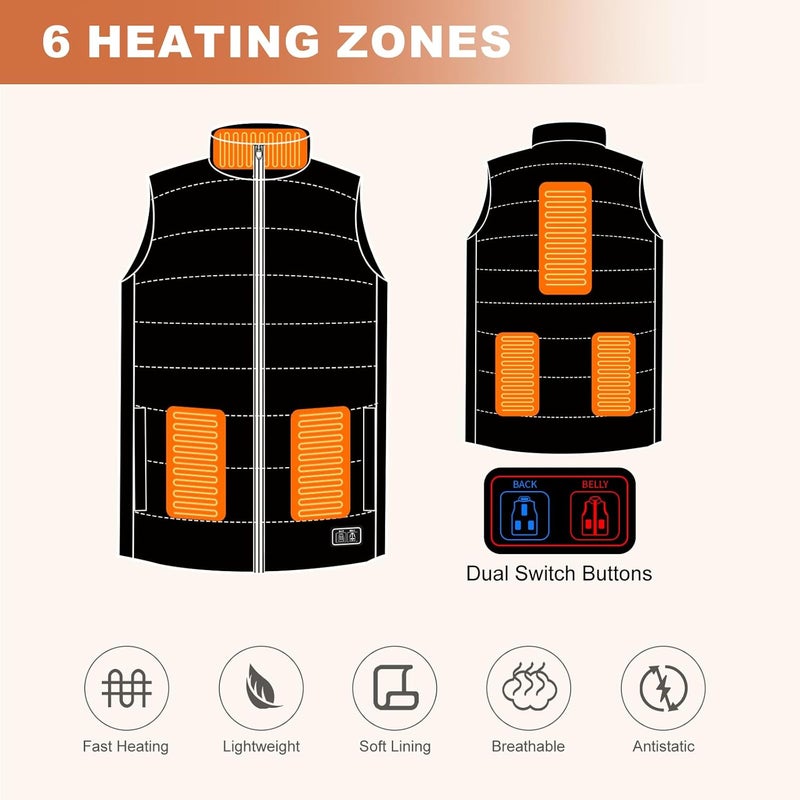 MRAWARM Heated Vest, Lightweight Electric Heated Vest for Men Women wiht 6 Heating Zone and 3 Temperature - Image 4